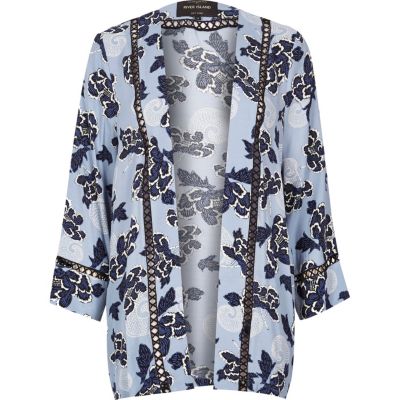 Blue floral print kimono